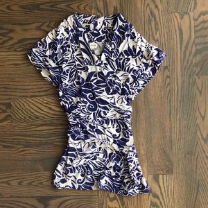 Blue and White Print Bodycon Top